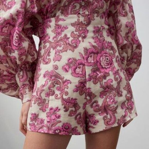 ALEMAIS Shorts Linen Floral Print Purple Shorts Size US 4 - Picture 8 of 10